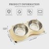 Anti slip base double cat food bowl, yellow stainless steel food and water bowl, easy to clean and detachable design, cat and dog pet feeder