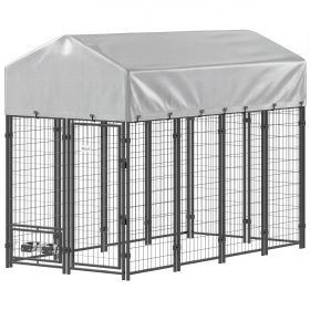 8' x 4' x 6' Outdoor Dog Kennel, Dog Kennel Outside Run with 360Â° Rotating Bowls, Waterproof & UV Resistant Cover