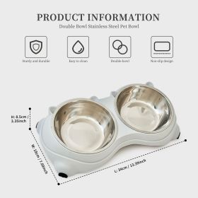 Anti slip base double cat food bowl, gray stainless steel food and water bowl, easy to clean and detachable design, cat and dog pet feeder