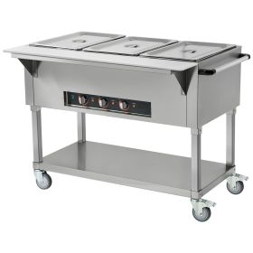 3-Pan Commercial Food Warmer, 3 x 20.6QT Electric Warm Table, 1500W Professional Buffet Catering Food Warmer with 4 Wheels (2 Lockable)
