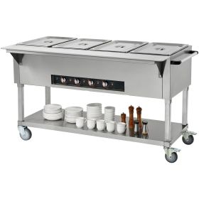 4-Pan Commercial Food Warmer, 4 x 20.6QT Electric Steam Table, 2000W Professional Buffet Catering Food Warmer with 4 Wheels (2 Lockable)