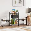 3 Height Adjustable Dog Bowl Stand with 2 Feeding Stations, Toy Bin Basket, Black