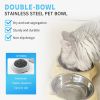 Anti slip base double cat food bowl, yellow stainless steel food and water bowl, easy to clean and detachable design, cat and dog pet feeder