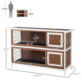 PawHut Wooden Rabbit Hutch Dividers Asphalt Roof For Small Animals & Outdoors, Brown (Option: Brown)